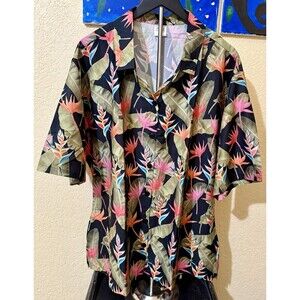 HAPPY BAY Hawaiian Shirts Womens Size XXL Casual Summer Leafs, Multicoloured